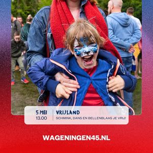 Schmink, dans én bellenblaas je vrij in Vrijland: de plek voor kids op 5 mei! 🌟 Vanaf 13:00 uur kunnen kinderen t/m 12 jaar hier terecht voor de leukste activiteiten:
💃 13:30-14:00 Kids Dance. Kom lekker meedansen met Édie van Bransz
🤘14:15-14:45 Breakdance. Stap zelf op het podium en doe mee met de coole breakdance van Noah van dansschool Bransz.
🎶15:00-15:30 Hipirikaan. Djembe workshop, een echte West-Afrikaanse muzikale belevenis. 
🌞15:30-16:30 DJ Blijwin. De leukste kinderdisco king!
🎤 17:00-17:30 Sjorsa. Er wordt afgesloten met Nederlandstalige popartiest Sjorsa. 

Kom gezellig langs en ontdek het zelf! 💛
📅 5 mei, vanaf 13.00 uur
📍 Vrijland, Torckpark #MaakHetVerschil