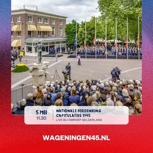 De Nationale Herdenking Capitulaties 1945 staat stil bij 81 jaar vrijheid. 🕊️ Live te volgen om 11:30 uur via @omroepgld vanaf het 5 Mei Plein in Wageningen, Stad der Bevrijding. Met onder andere een fly-by van historische vliegtuigen, kranslegging, de Taptoe, één minuut stilte en het Wilhelmus bij het hijsen van de Nederlandse vlag. Heel bijzonder: ook dit jaar zijn er zo’n 20 WOII-veteranen aanwezig uit Groot-Brittannië, Canada en uit Nederland aanwezig.

Kijk je mee? Herdenk 81 jaar vrijheid en #MaakHetVerschil 📺💛